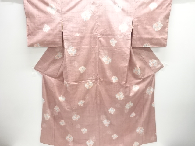 JAPANESE KIMONO / ANTIQUE HAND-WOVEN FUSHI TSUMUGI KIMONO / FLORAL PAT